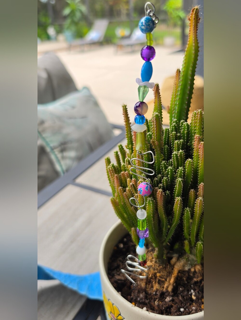 Handmade Beaded Plant Stake/stick With Dog Paw Charm .